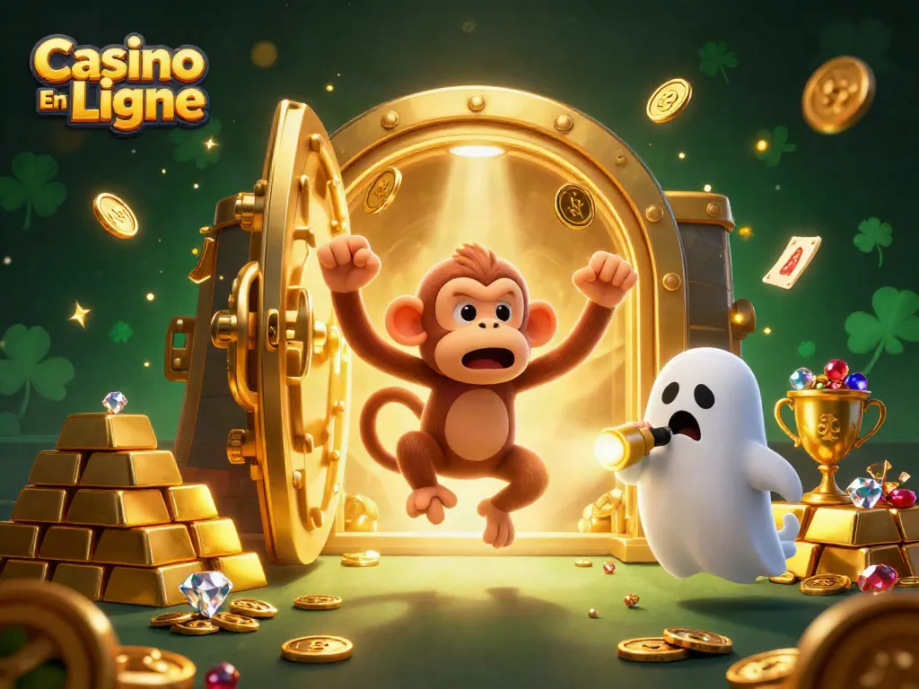 Le casino en ligne avec un singe fantôme malicieux et un chiot chasseur de fantômes illuminant l'action.