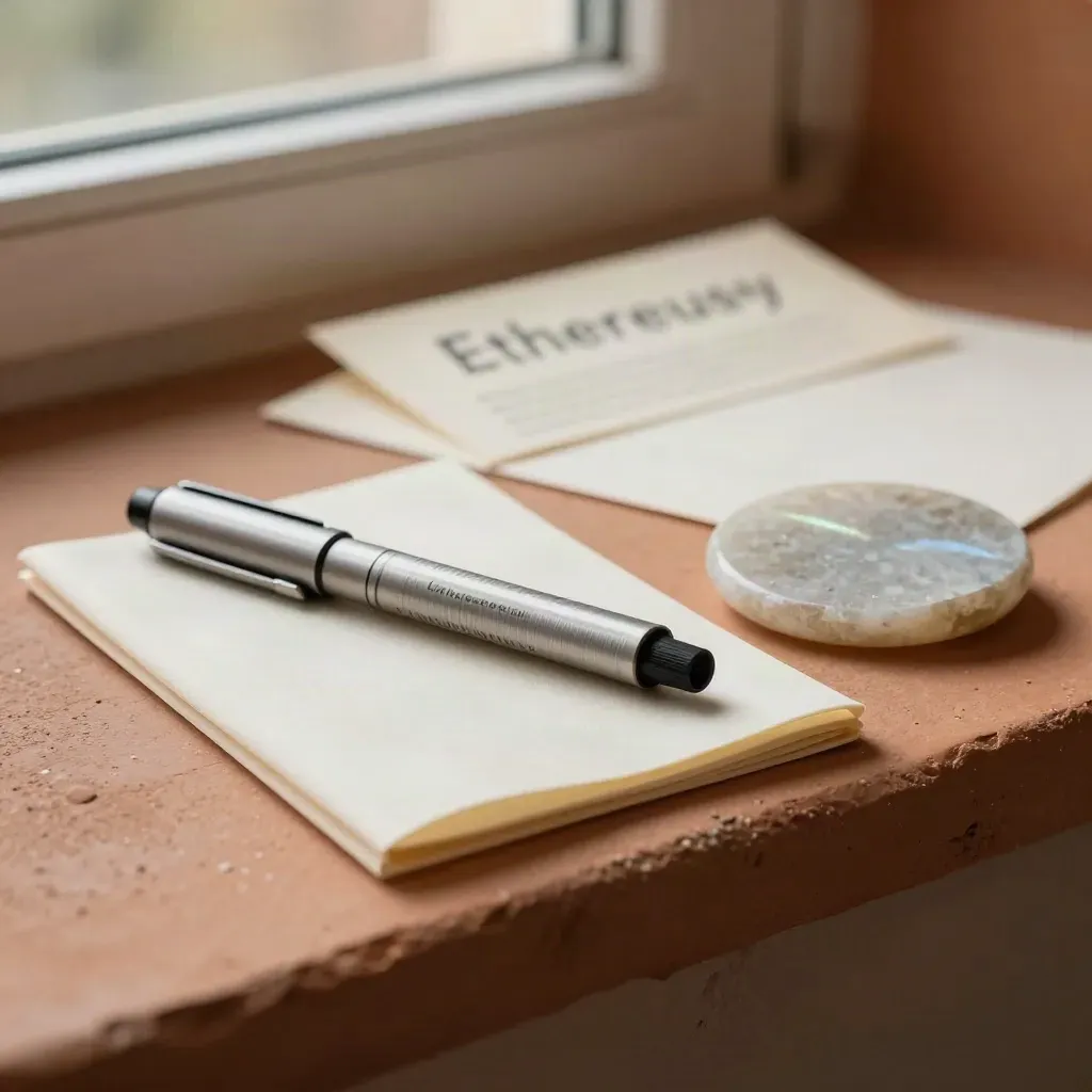 Folio Ethereum, disque de pierre et marqueur métal sur plâtre doux.
