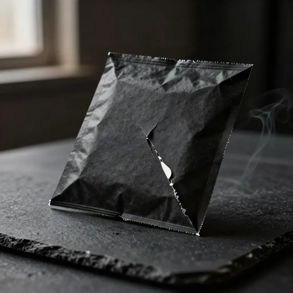 Pack alerte cassure BTC en papier sombre, ouvert en diagonale avec un petit disque brillant